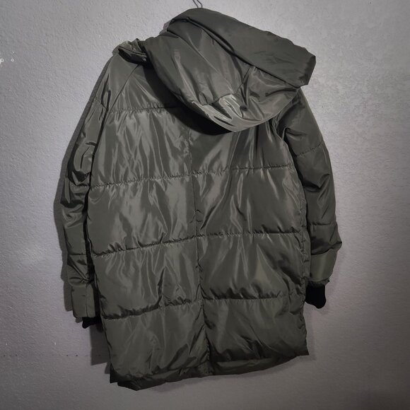 Ci Sono Olive Green Faux Shearling Hooded Oversized Puffy Parka Puffer Coat M - Picture 5 of 16